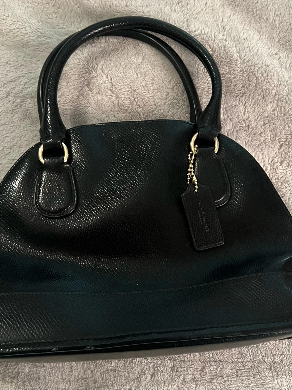Coach Mini Cora Black Leather Dome Satchel with Gold Hardware